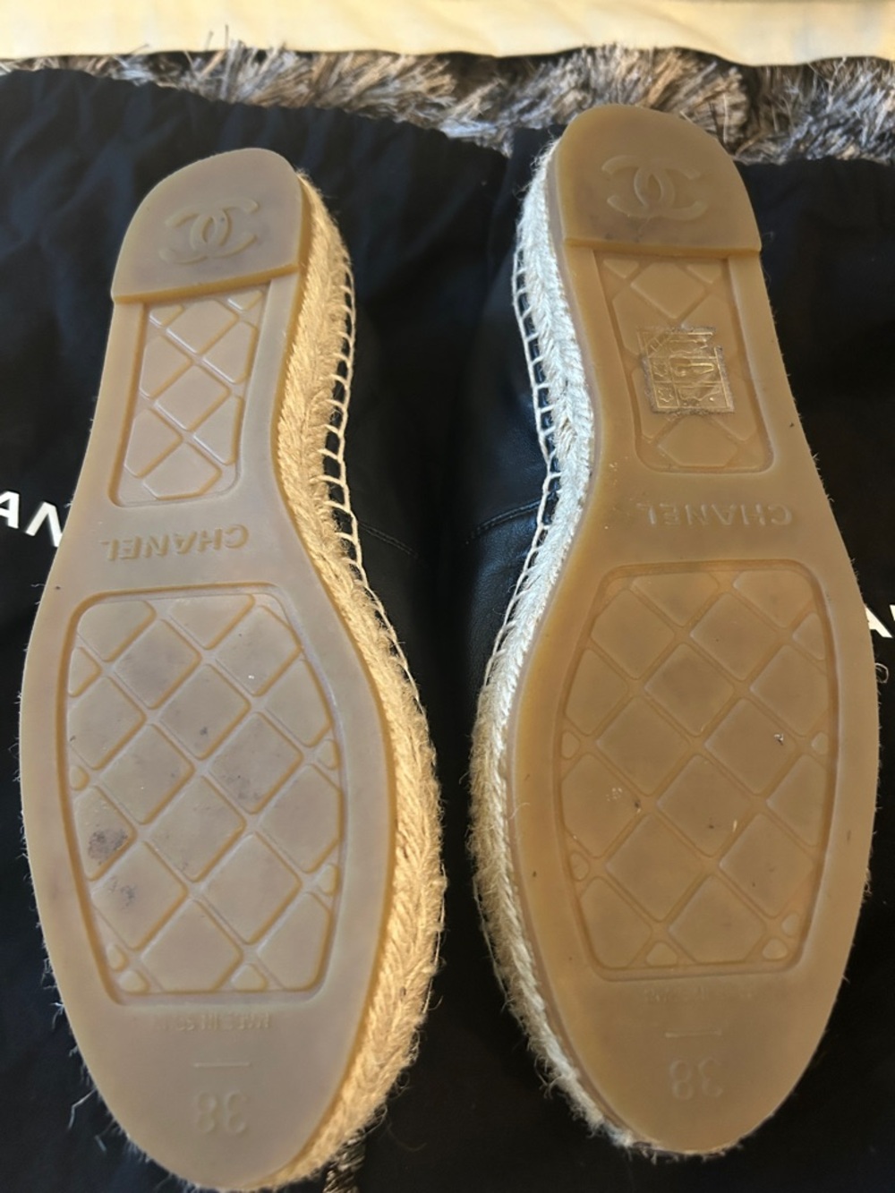 CHANEL Black Leather CC Espadrille Slip-Ons - Picture 4 of 7